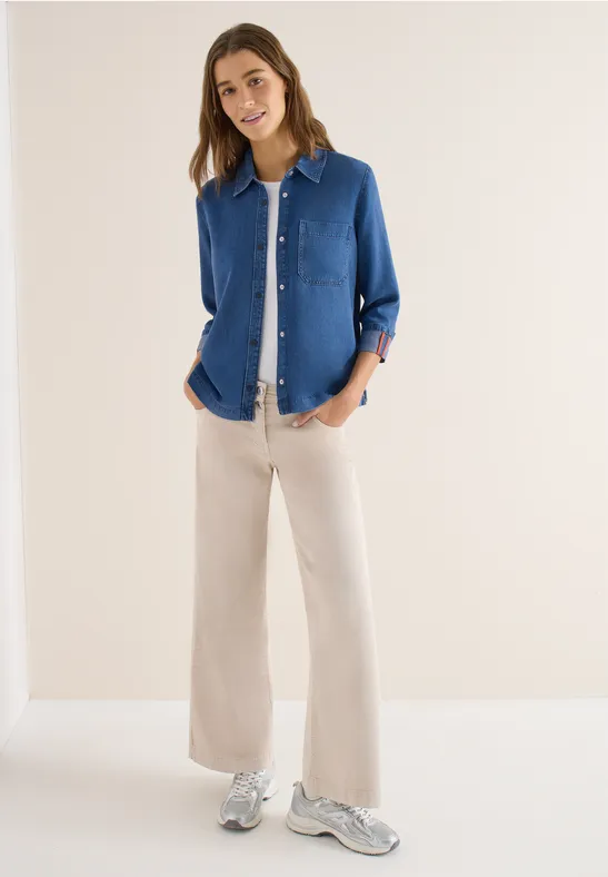 Cecil Damen Denim-Look Bluse in Blau, Gr: XL