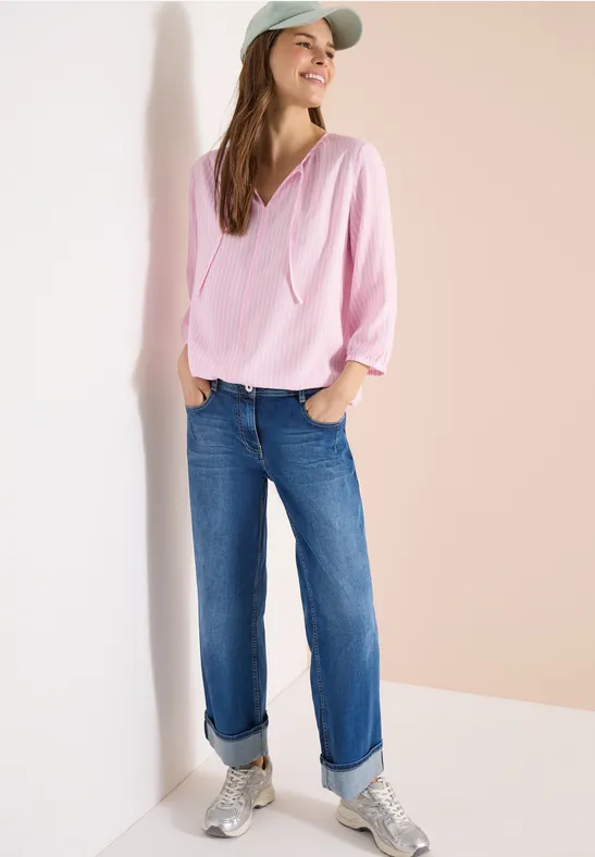 Cecil Damen 3/4-Arm Bluse mit Streifenmuster in Rosa, Gr: 3XL