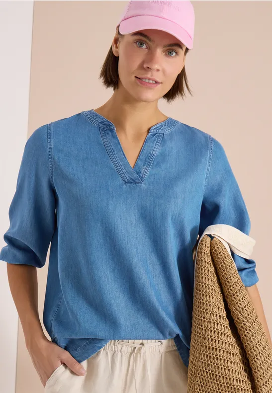Cecil Damen 3/4-Arm Tunika im Denim-Look in Blau, Gr: XS