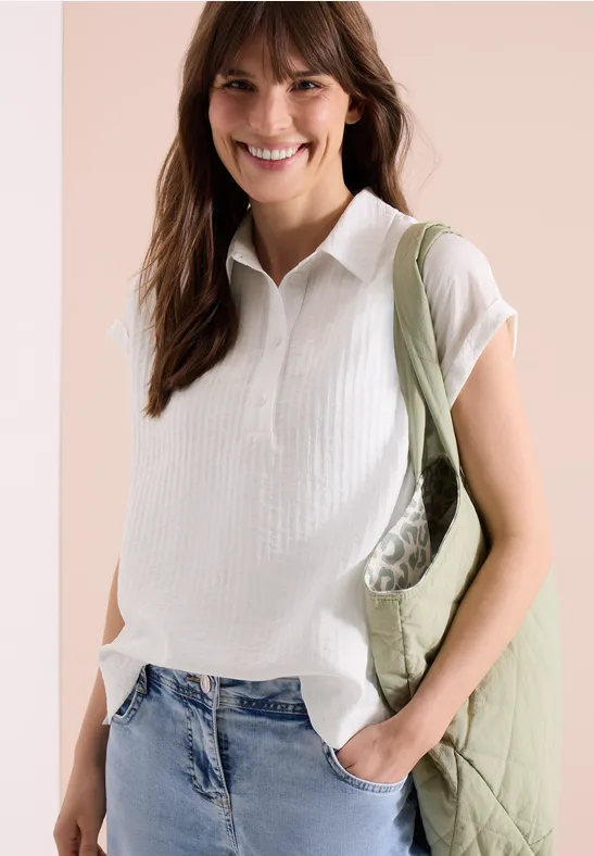 Cecil Damen Dropped Shoulder Bluse mit Struktur in Weiß, Gr: L