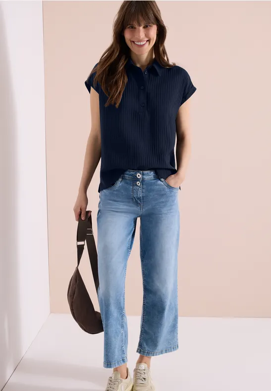 Cecil Damen Dropped Shoulder Bluse mit Struktur in Blau, Gr: L