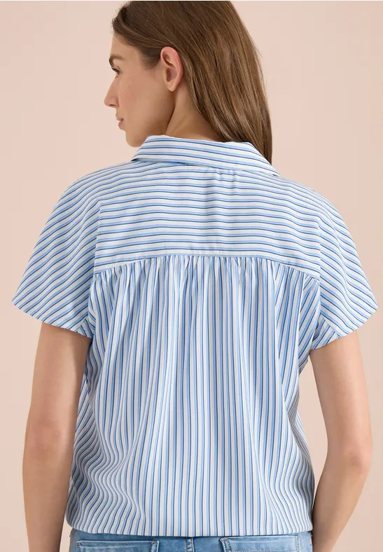Cecil Damen Kurzarm Bluse mit Streifenmuster in Blau, Gr: 3XL