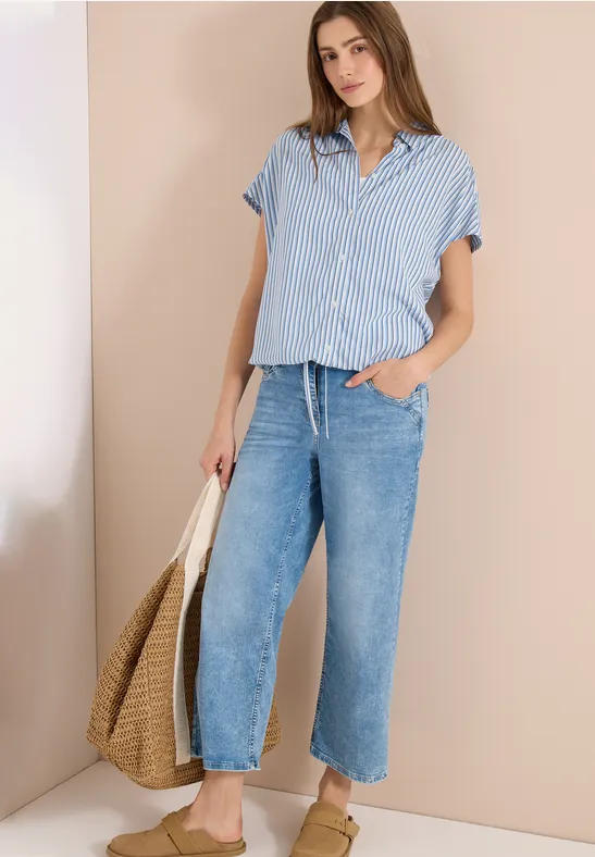 Cecil Damen Kurzarm Bluse mit Streifenmuster in Blau, Gr: 3XL