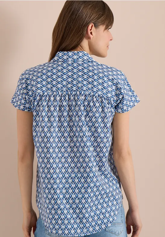 Cecil Damen Kurzarm Bluse mit Minimal Print in Blau, Gr: L
