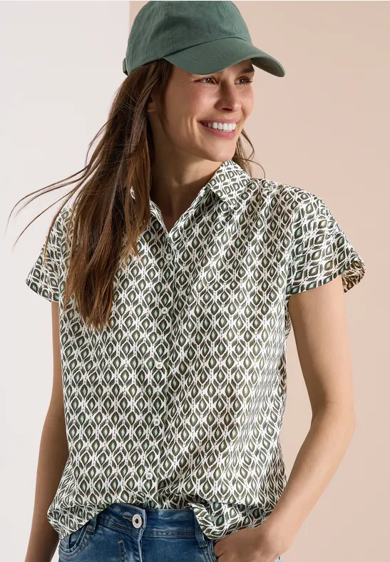 Cecil Damen Kurzarm Bluse mit Minimal Print in Grün, Gr: L