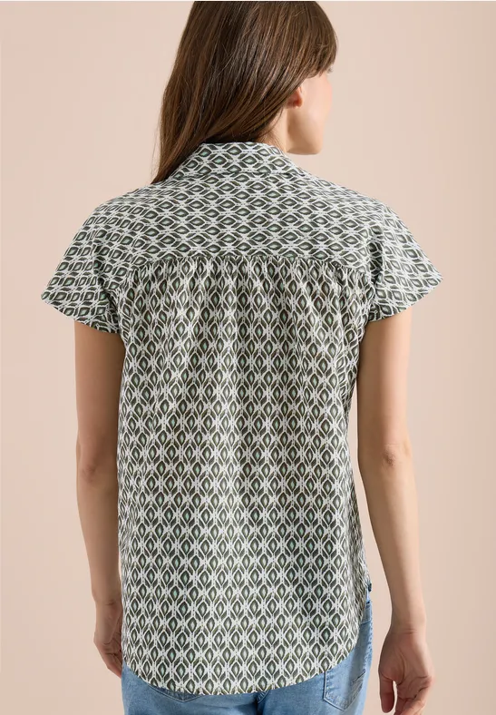 Cecil Damen Kurzarm Bluse mit Minimal Print in Grün, Gr: L