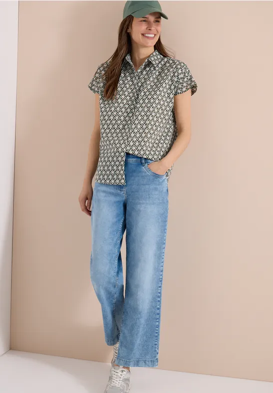 Cecil Damen Kurzarm Bluse mit Minimal Print in Grün, Gr: L
