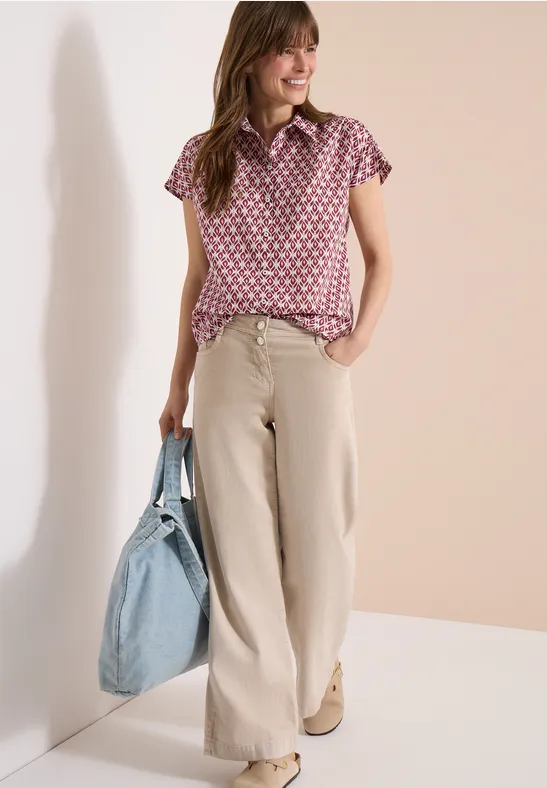 Cecil Damen Kurzarm Bluse mit Minimal Print in Rot, Gr: L