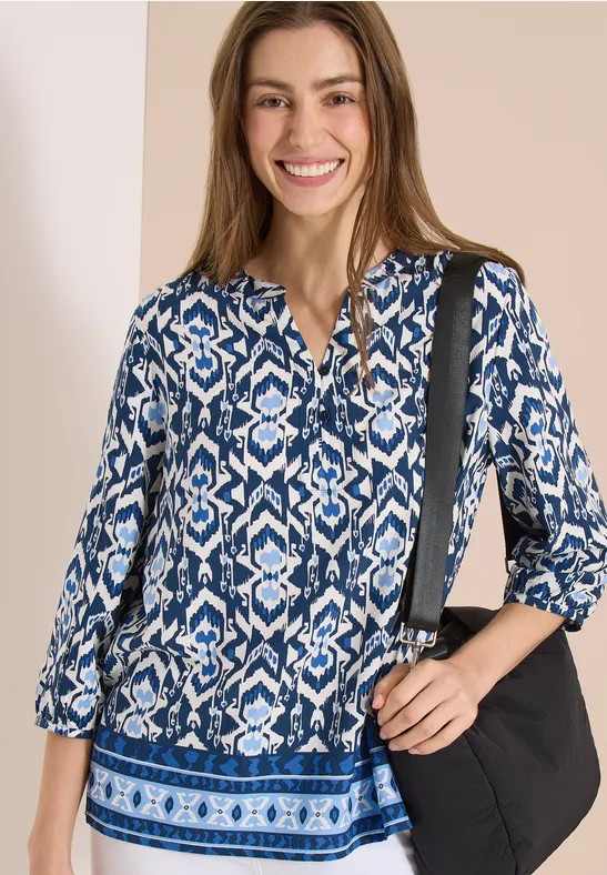 Cecil Damen 3/4-Arm Bluse mit grafischem Muster in Blau, Gr: 3XL
