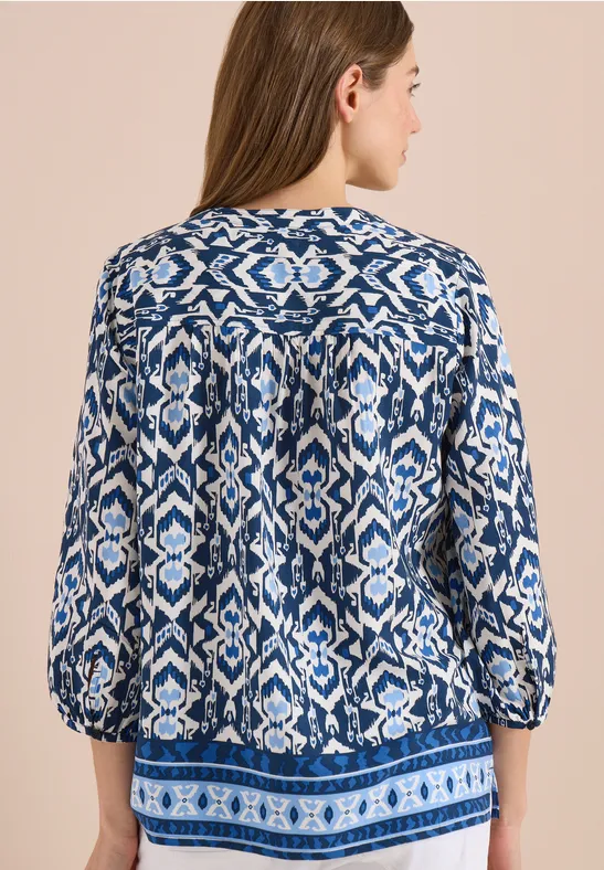 Cecil Damen 3/4-Arm Bluse mit grafischem Muster in Blau, Gr: 3XL