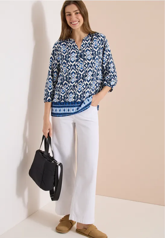 Cecil Damen 3/4-Arm Bluse mit grafischem Muster in Blau, Gr: 3XL
