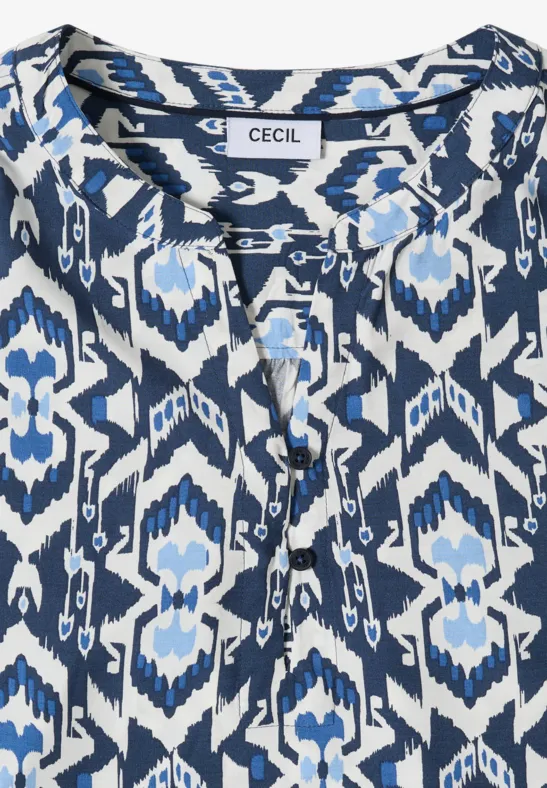 Cecil Damen 3/4-Arm Bluse mit grafischem Muster in Blau, Gr: 3XL