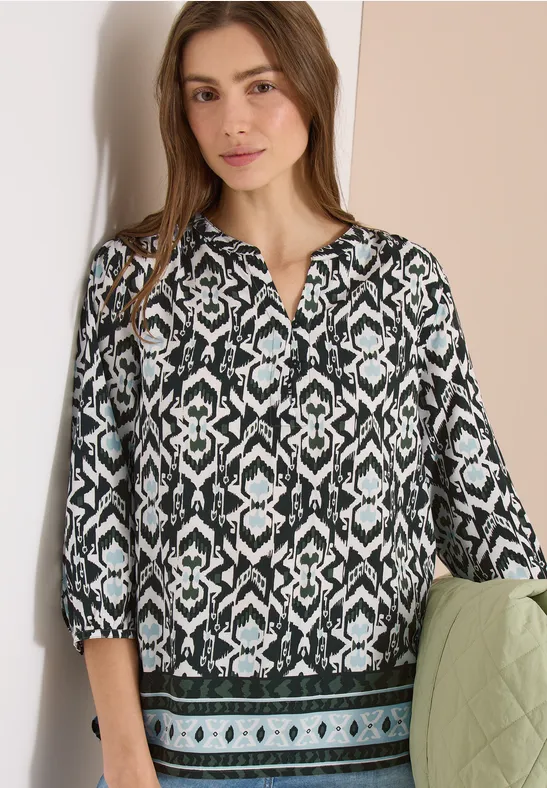 Cecil Damen 3/4-Arm Bluse mit grafischem Muster in Grün, Gr: 3XL