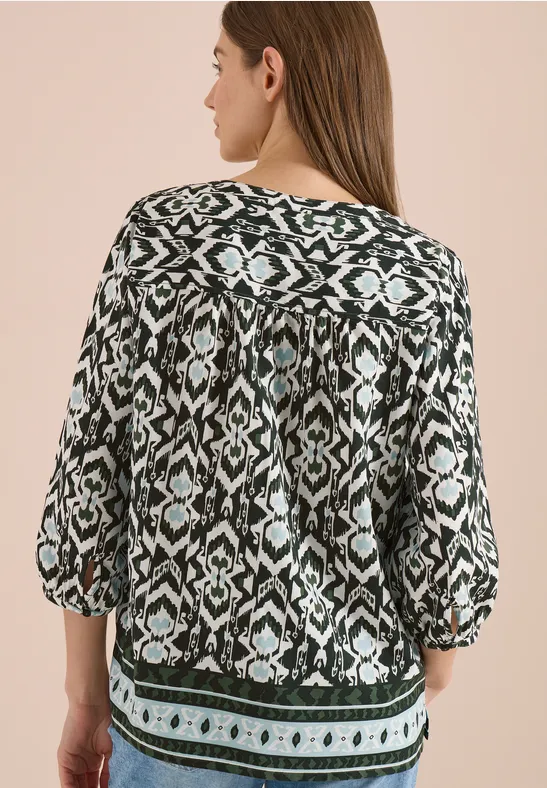 Cecil Damen 3/4-Arm Bluse mit grafischem Muster in Grün, Gr: 3XL