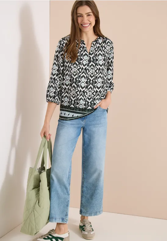 Cecil Damen 3/4-Arm Bluse mit grafischem Muster in Grün, Gr: 3XL