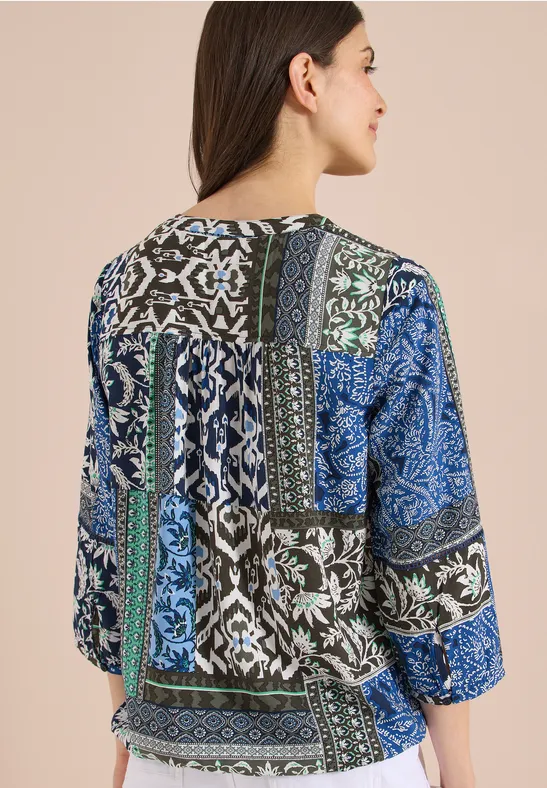 Cecil Damen 3/4-Arm Bluse mit Patchwork-Print in Blau, Gr: 3XL