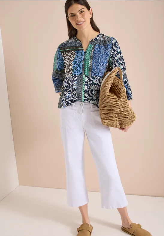 Cecil Damen 3/4-Arm Bluse mit Patchwork-Print in Blau, Gr: 3XL