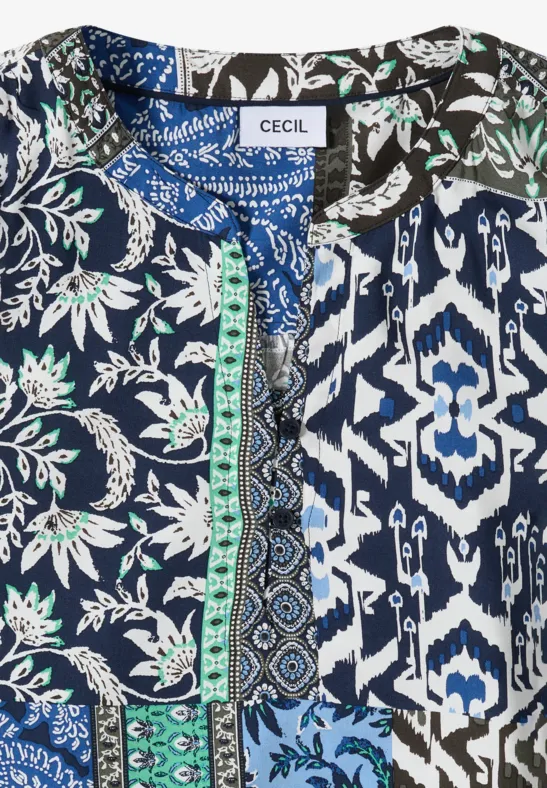 Cecil Damen 3/4-Arm Bluse mit Patchwork-Print in Blau, Gr: 3XL