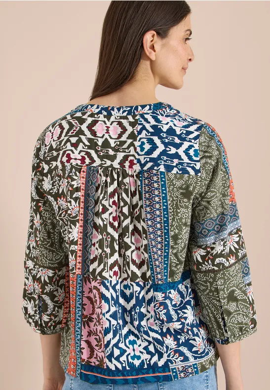 Cecil Damen 3/4-Arm Bluse mit Patchwork-Print in Grün, Gr: 3XL