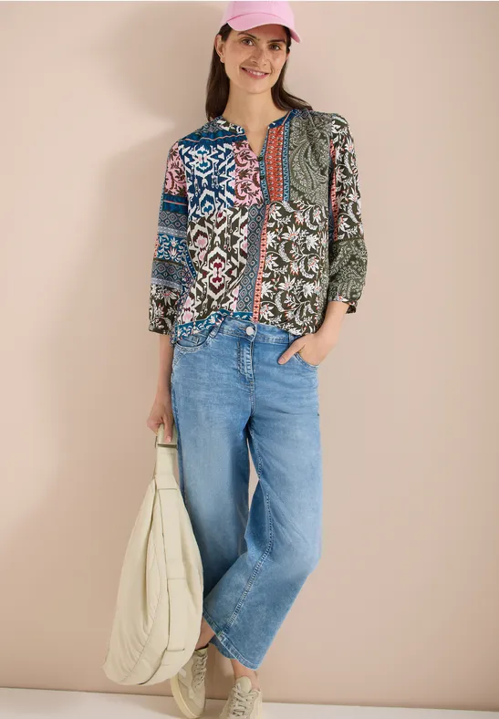 Cecil Damen 3/4-Arm Bluse mit Patchwork-Print in Grün, Gr: 3XL