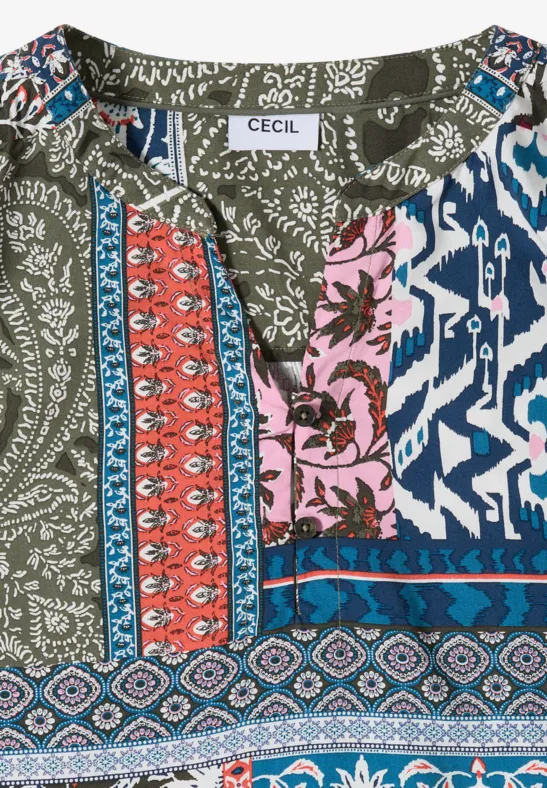 Cecil Damen 3/4-Arm Bluse mit Patchwork-Print in Grün, Gr: 3XL