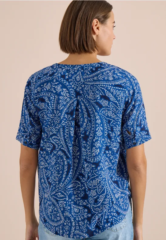 Cecil Damen Kurzarm Bluse mit Paisley Print in Blau, Gr: 3XL