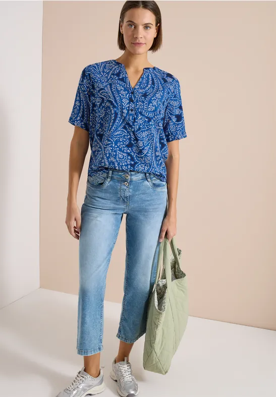 Cecil Damen Kurzarm Bluse mit Paisley Print in Blau, Gr: 3XL