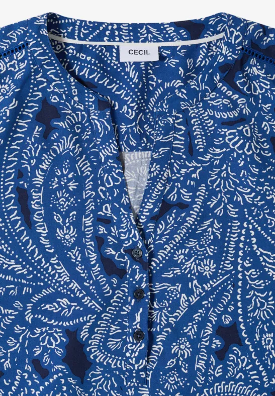 Cecil Damen Kurzarm Bluse mit Paisley Print in Blau, Gr: 3XL