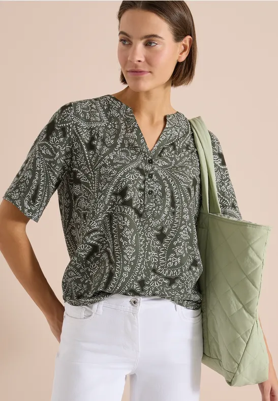 Cecil Damen Kurzarm Bluse mit Paisley Print in Grün, Gr: 3XL