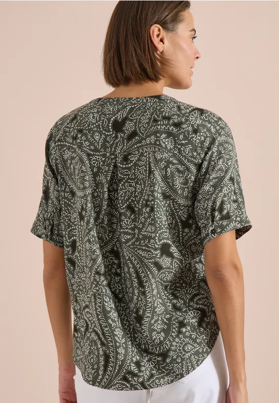Cecil Damen Kurzarm Bluse mit Paisley Print in Grün, Gr: 3XL