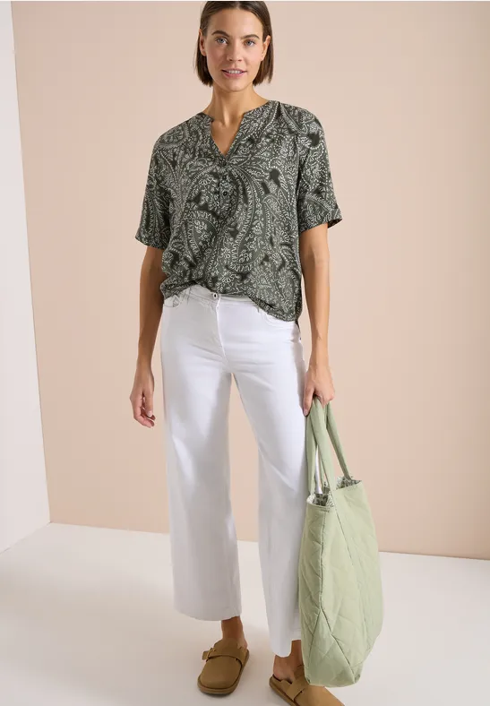 Cecil Damen Kurzarm Bluse mit Paisley Print in Grün, Gr: 3XL