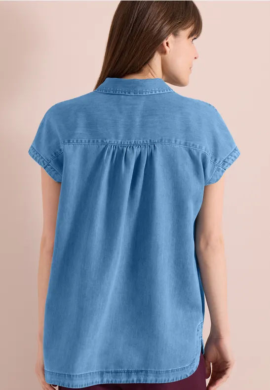 Cecil Damen Dropped Shoulder Bluse im Denim-Look in Blau, Gr: 3XL