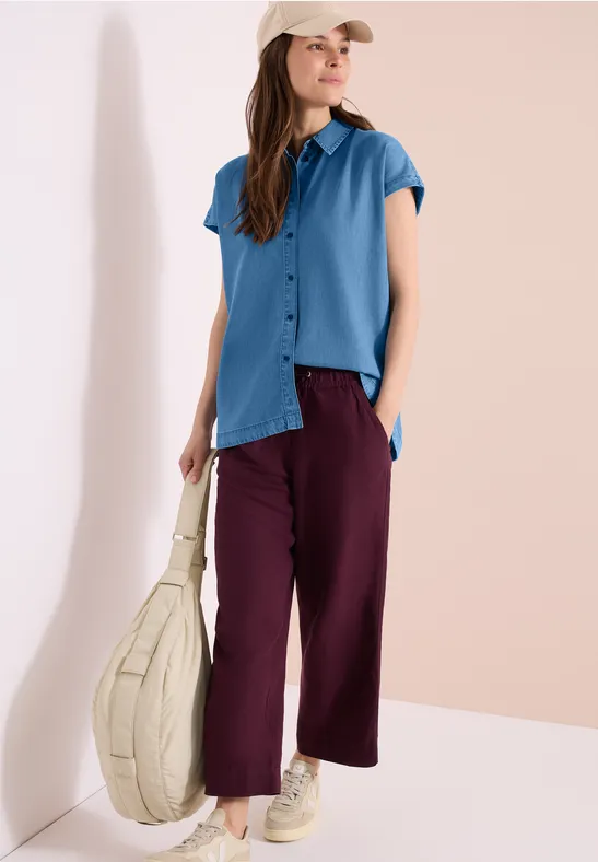 Cecil Damen Dropped Shoulder Bluse im Denim-Look in Blau, Gr: 3XL