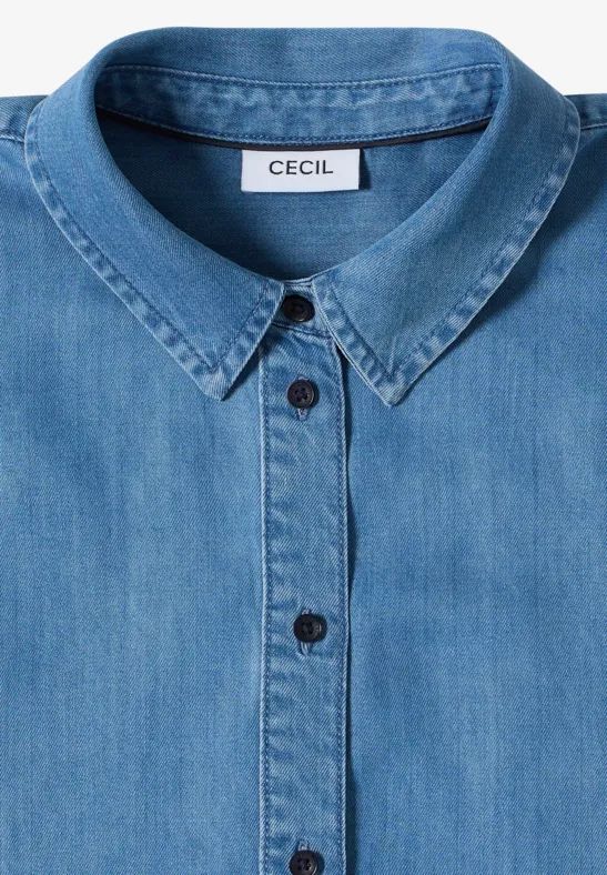 Cecil Damen Dropped Shoulder Bluse im Denim-Look in Blau, Gr: 3XL
