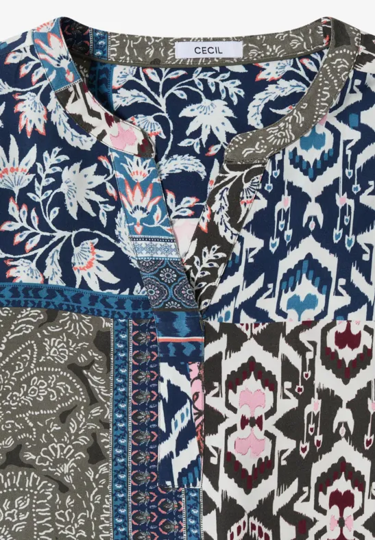 Cecil Damen Kurzarm Bluse mit Patchwork-Print in Grün, Gr: 3XL