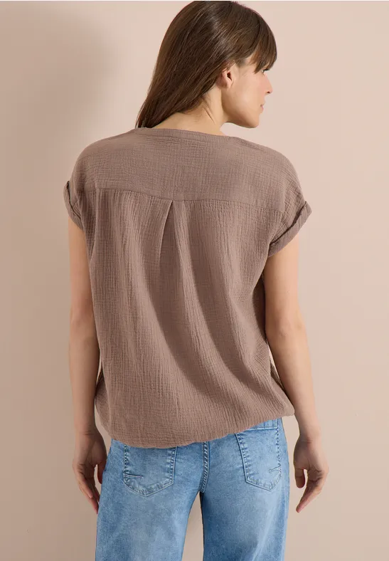 Cecil Damen Bluse mit Split Neck aus Musselinstoff in Beige, Gr: 3XL