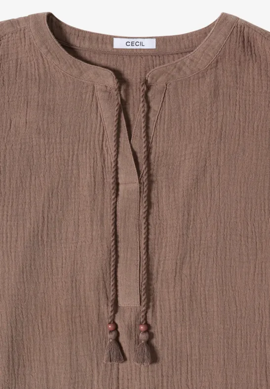 Cecil Damen Bluse mit Split Neck aus Musselinstoff in Beige, Gr: 3XL