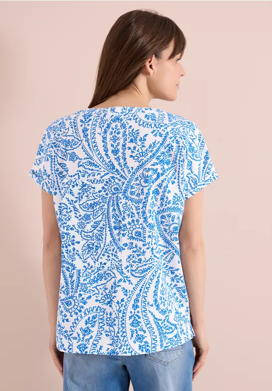 Cecil Damen Kurzarm Bluse in Seersuckerqualität in Weiß, Gr: 3XL