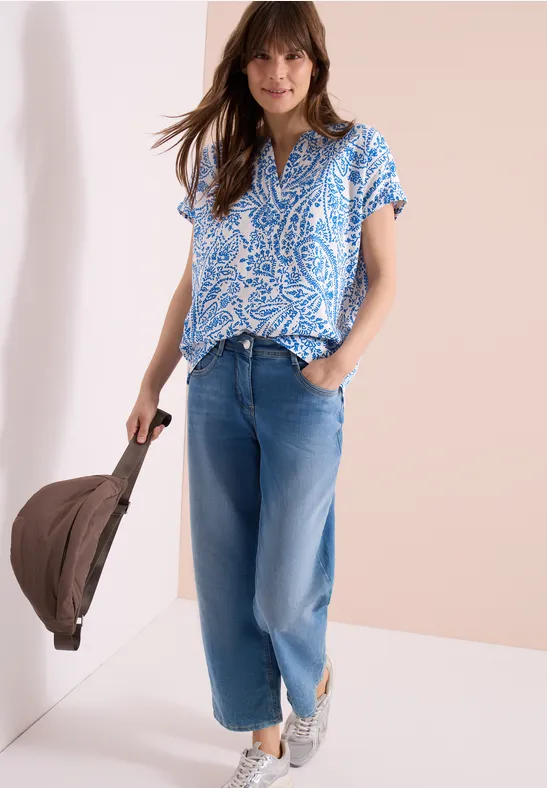 Cecil Damen Kurzarm Bluse in Seersuckerqualität in Weiß, Gr: 3XL