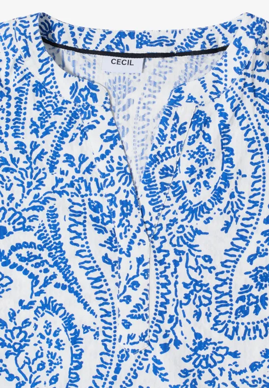 Cecil Damen Kurzarm Bluse in Seersuckerqualität in Weiß, Gr: 3XL
