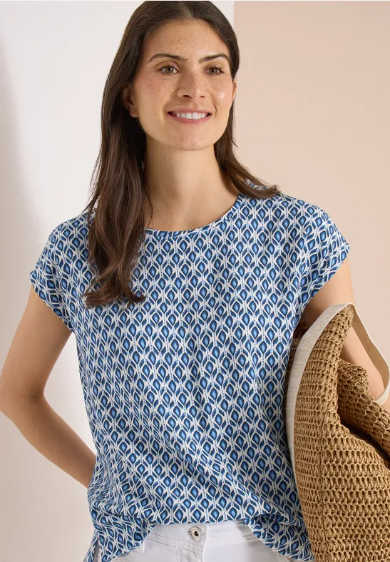 Cecil Damen Dropped Shoulder Bluse mit Rundhals in Blau, Gr: 3XL