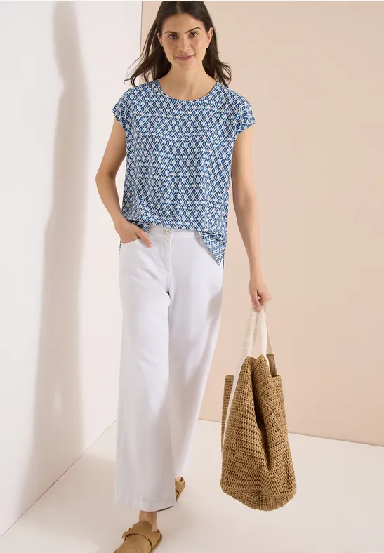 Cecil Damen Dropped Shoulder Bluse mit Rundhals in Blau, Gr: 3XL