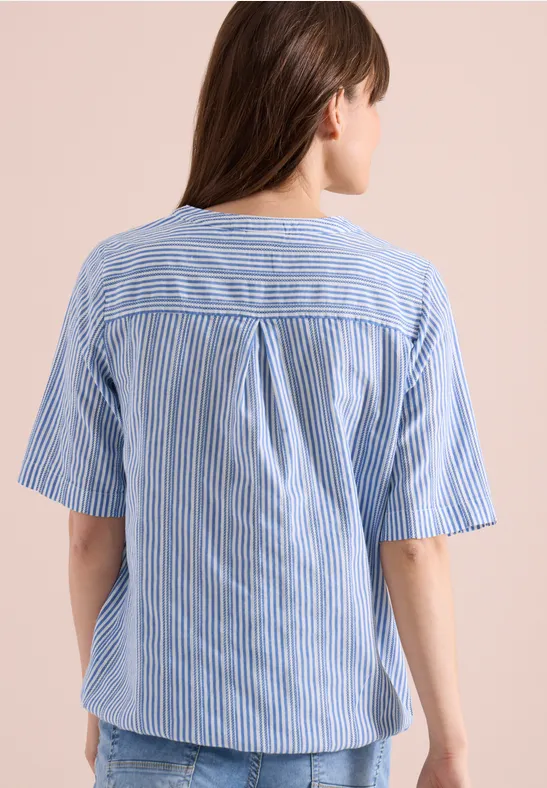 Cecil Damen Bluse mit Split Neck und Streifen in Blau, Gr: 3XL