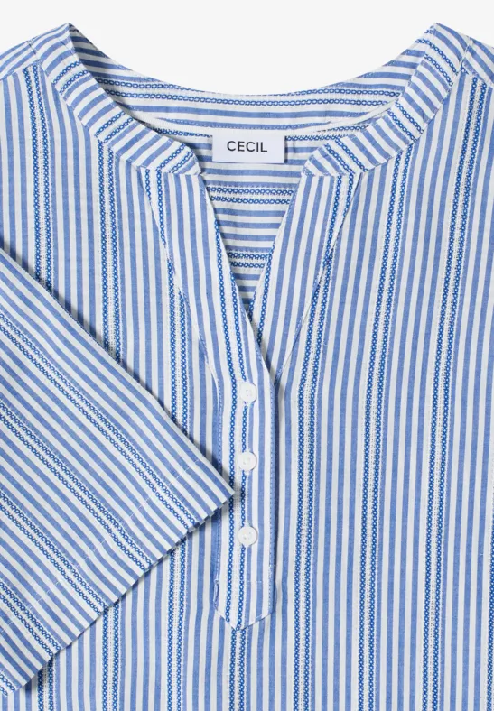 Cecil Damen Bluse mit Split Neck und Streifen in Blau, Gr: 3XL