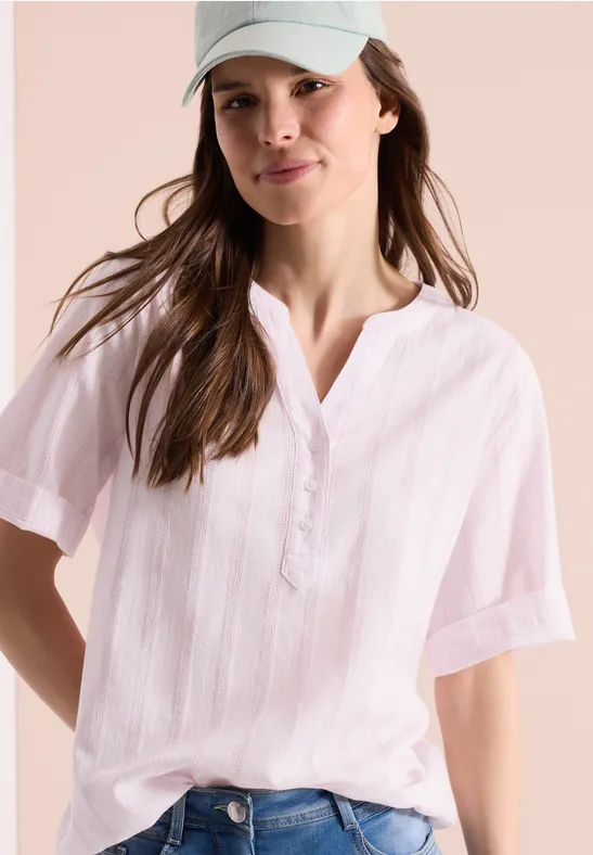 Cecil Damen Bluse mit Split Neck und Streifen in Rosa, Gr: 3XL