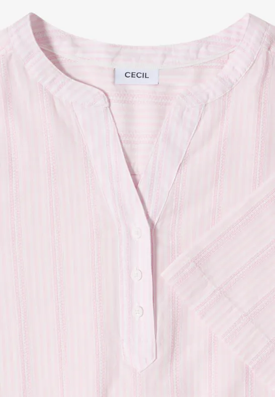 Cecil Damen Bluse mit Split Neck und Streifen in Rosa, Gr: 3XL