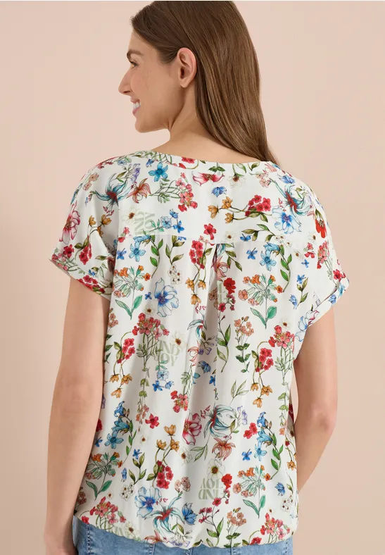 Cecil Damen Bluse mit Split Neck und floralem Muster in Weiß, Gr: 3XL