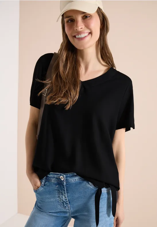 Cecil Damen Blusenshirt mit V-Neck und Knoten in Schwarz, Gr: XL