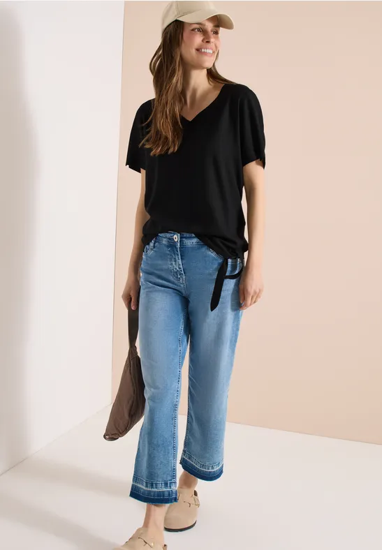 Cecil Damen Blusenshirt mit V-Neck und Knoten in Schwarz, Gr: XL