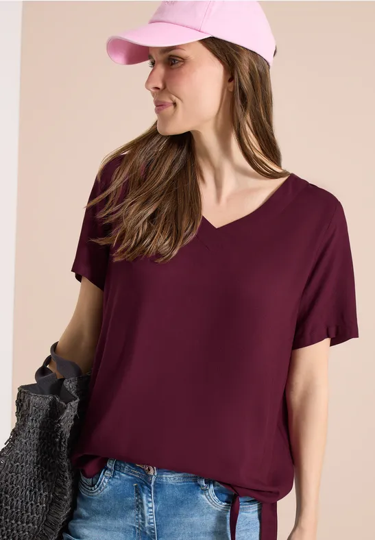 Cecil Damen Blusenshirt mit V-Neck und Knoten in Rot, Gr: XL